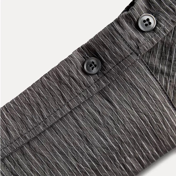 ZARA ZW COLLECTION STRIPED BUTTON DOWN SHIRT POCKET MODAL EDGY CAREER Gray L - Picture 5 of 12